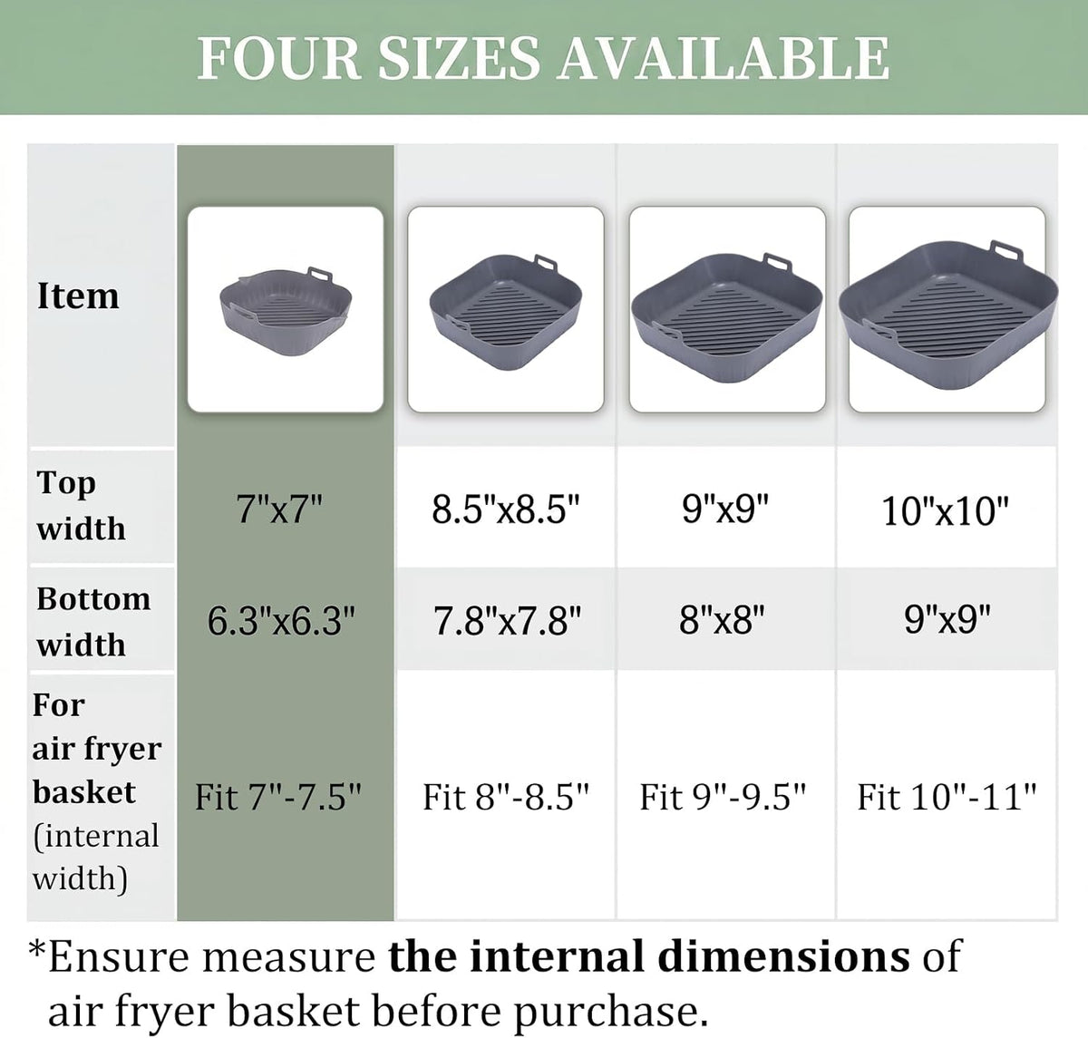 Golden Associate Silicone Liners Square for 8 to 8.5 inch Air Fryer, 2 Pcs Non-stick Food-grade Reusable Basket Baking Tray Airfryer Accessories