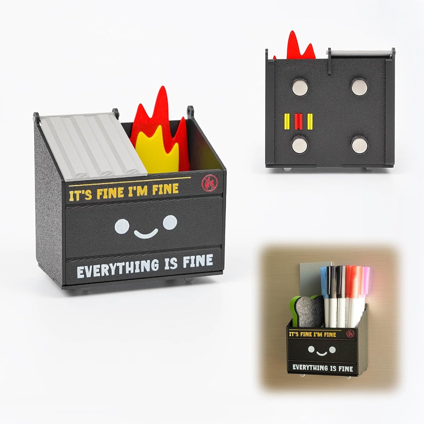 Tian Zhun Dumpster Fire Pencil Holder Funny Magnetic Pen Holder Strong Magnets to Store Marker Pencil Organizer for Refrigerator Whiteboard Locker Home Office or Hospital