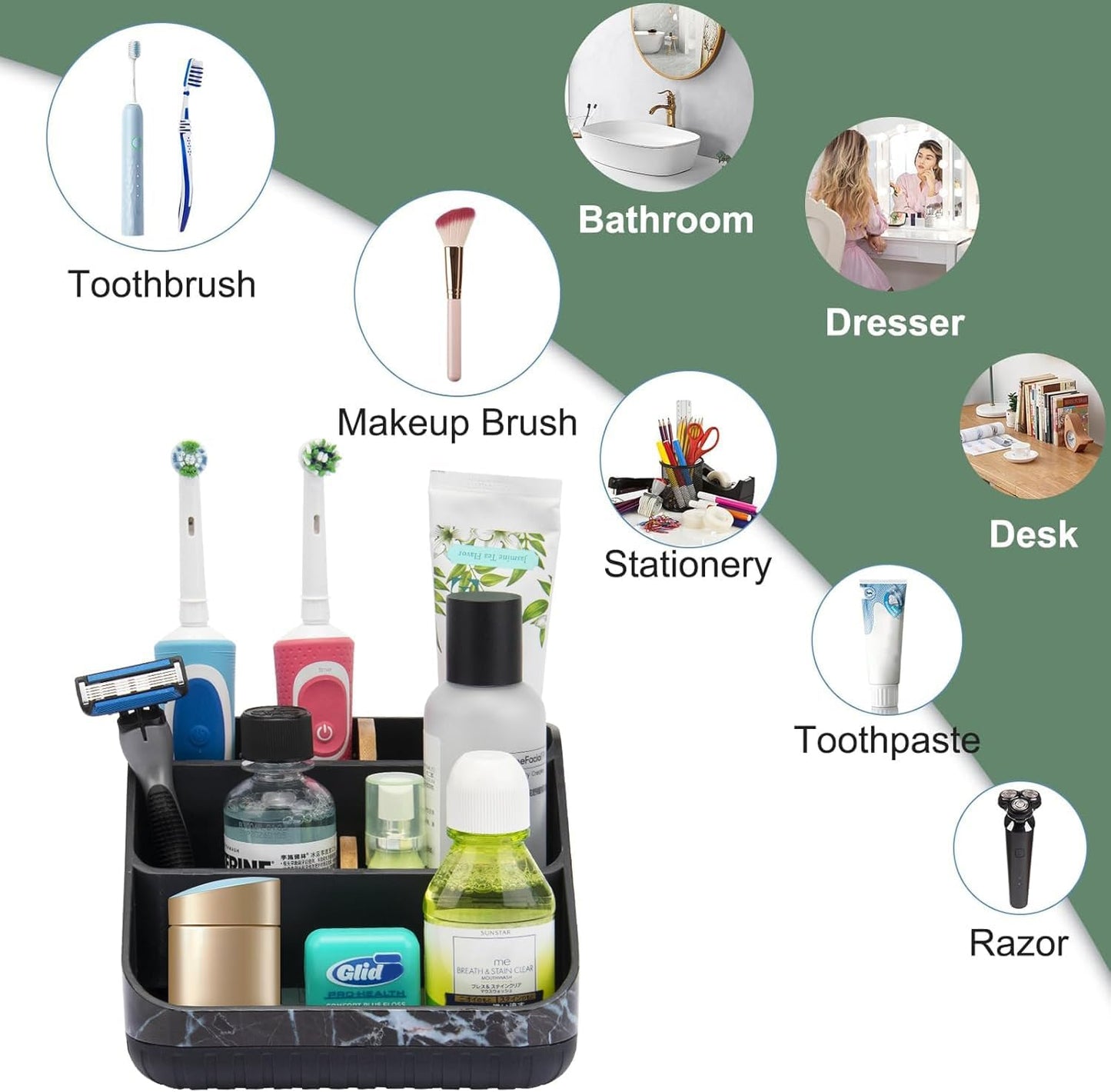 Toothbrush Holders for Bathrooms,6 Slots, Detachable for Easy Clean, White | Electric Toothbrush, with bamboo divider, drainage hole, BPA-free,bathroom,office,kictchen,vanity countertop organizer