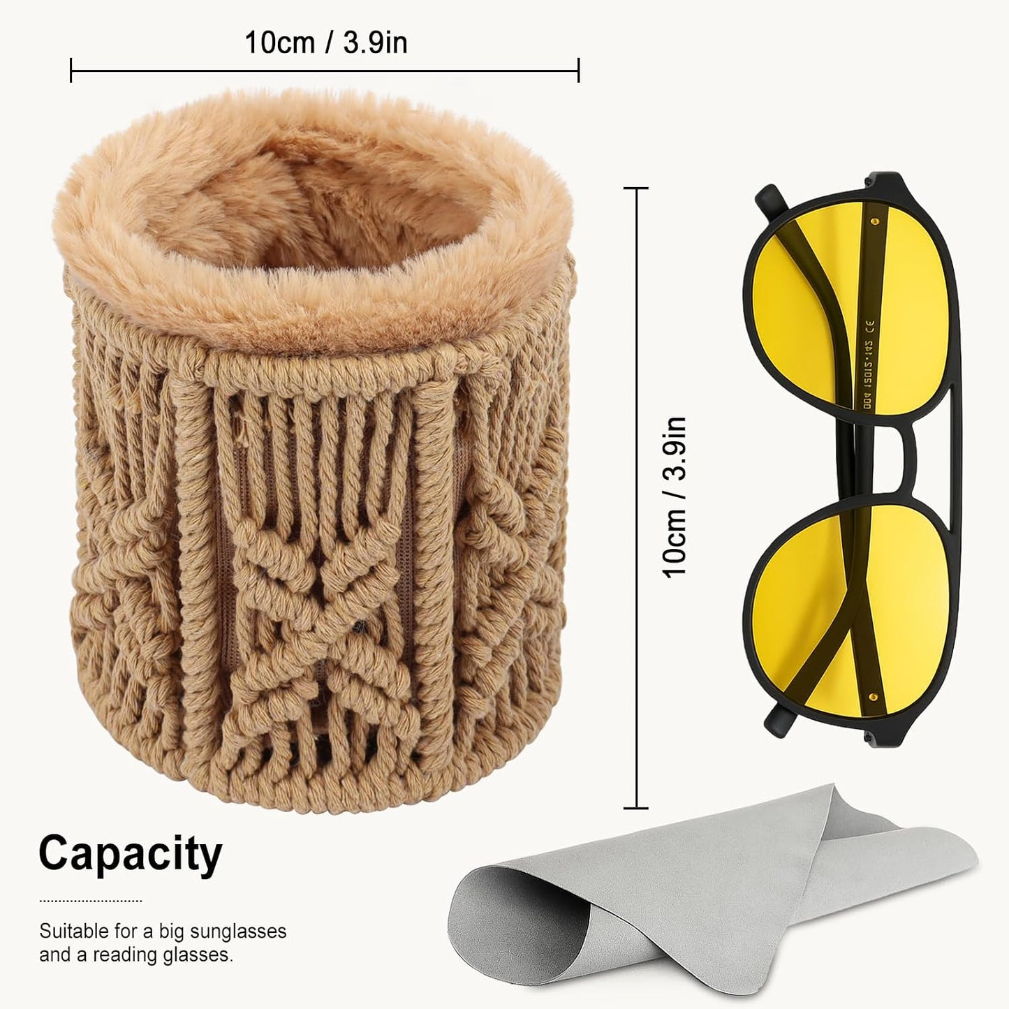 RayLove Glasses Holder for Nightstand, Boho Decor Eyeglass Case, Plush Lined Glasses Holder Stand for Office Desk Organizer