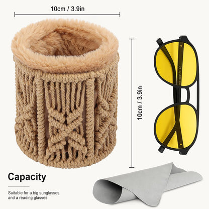 RayLove Glasses Holder for Nightstand, Boho Decor Eyeglass Case, Plush Lined Glasses Holder Stand for Office Desk Organizer