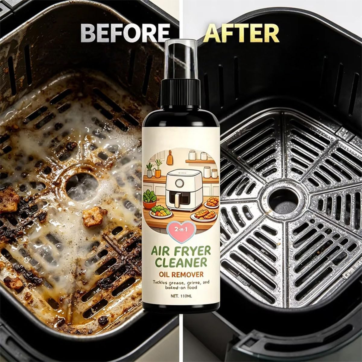 Air Fryer Cleaner and Degreaser Spray, Multi Surface Removes Grease, Grime, Oil Remover, Fast-Acting Kitchen Appliances (2PCS)
