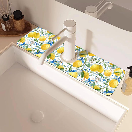 Vintage Watercolor Floral Kitchen Sink Splash Guard Mat Absorbent Fast Drying Mat Faucet Draining Mat Sink Splash Guard Behind Faucet Drip Catcher for Kitchen Bathroom 5.5"×15"