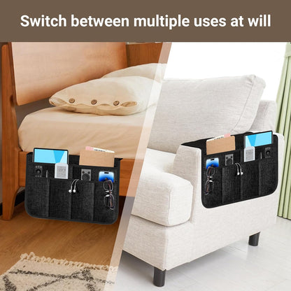 Armchair Caddy & Remote Control Holder for Couch & Recliner | Non-Slip Armrest Organizer with 6 Pockets for TV Remote, Phone, Tablet, Magazine & More, 19 x 35 Inches, Gray