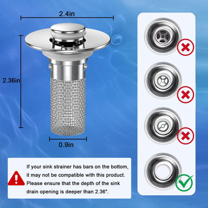Bathroom Sink Drain Strainer, Pop-up Sink Drain Strainer with Removable Stainless Steel Strainer Basket Hair Catcher, Bathroom Sink Strainer for Bathroom Sink Stopper Replacement(1PCS)