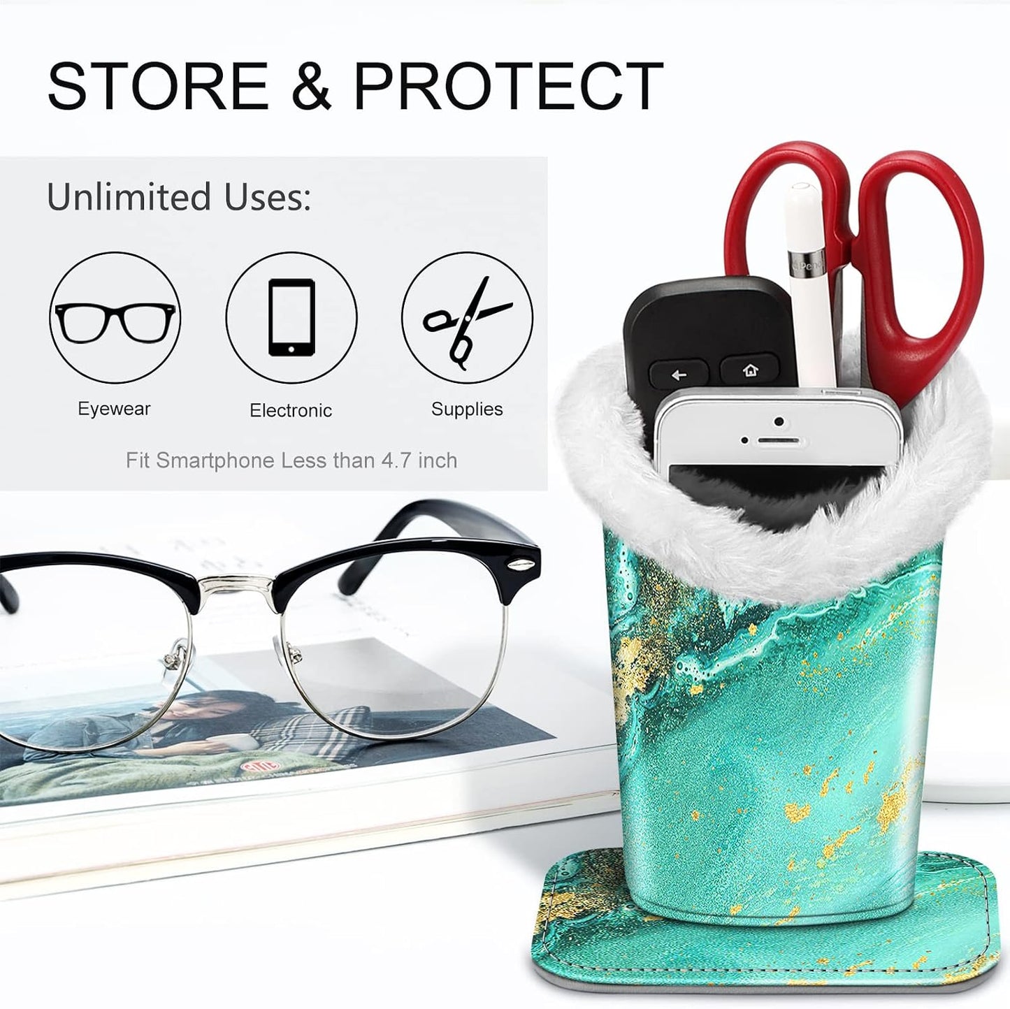 FINTIE Plush Lined Eyeglasses Holder, Glasses Stand Case For Nightstand | Soft Plush Lining, Bedside Eyeglasses Holder, Office Desktop Organizer, Small Item Storage, Anti-Scratch - Colors B