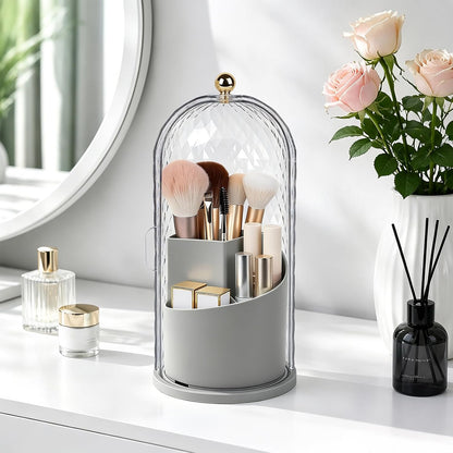 Toothbrush Holder with Cover for Bathroom Countertop, Organizer, White | Rotating 3 Slot Holder for Electric Toothbrushes, Toothpaste, Self Draining Vanity Organizer, Makeup Brush Storage