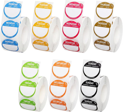3500Pcs Day Dots Food Labels Monday Through Sunday Removable Date Stickers