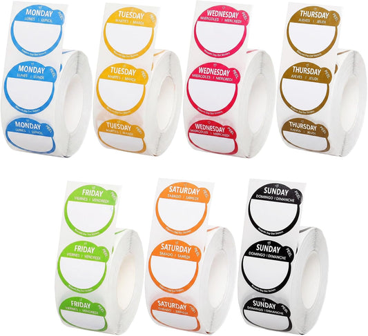 3500Pcs Day Dots Food Labels Monday Through Sunday Removable Date Stickers