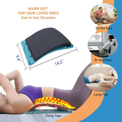 Adjustable Back Stretcher for Tension Relief - 3-Level Spine Support Board with Ergonomic Curve, Lumbar Cushion & Non-Slip Pad (Black)