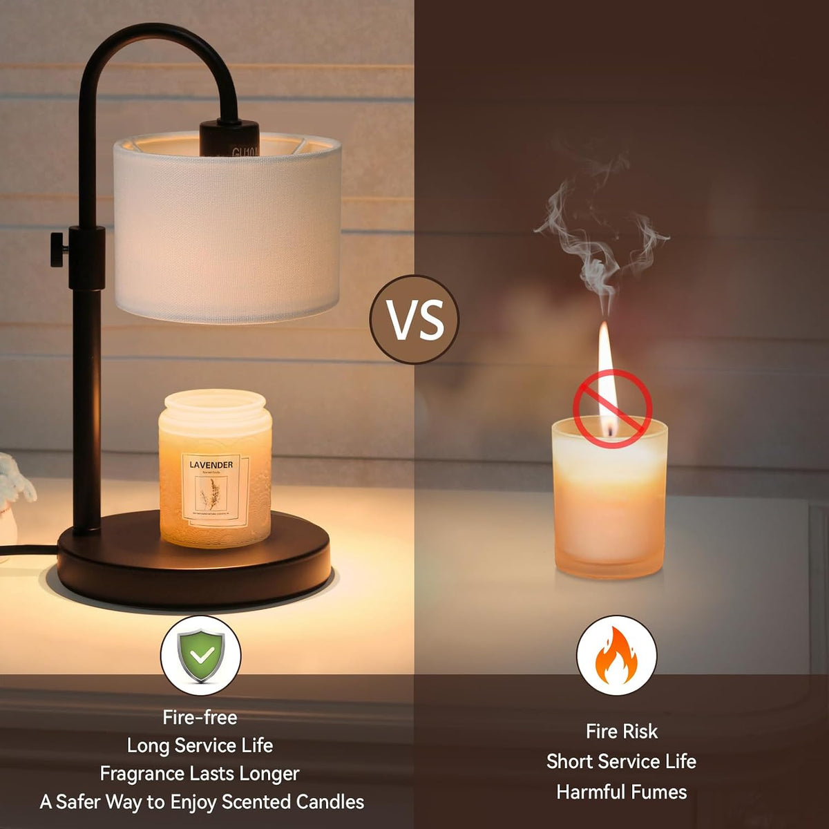 FINCMY Candle Warmer Lamp with Timer, Adjustable Height Candle Wax Warmer Candle Lamp Warmer for Jar Candles, Home Decor House Warming Gifts Compatible with Various Candles (Linen)