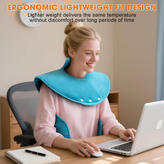 Tovve Heating Pad for Back Neck Shoulders, Large Wearable Relax Muscles, Birthday Gifts for Women Men Mom Dad Elderly, 3 Heat Settings/2-Hour Safe Auto-Off, 24"×37" Ergonomic Fit Design-Blue
