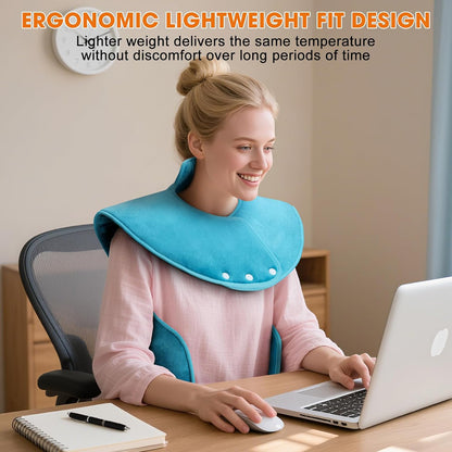 Tovve Heating Pad for Back Neck Shoulders, Large Wearable Relax Muscles, Birthday Gifts for Women Men Mom Dad Elderly, 3 Heat Settings/2-Hour Safe Auto-Off, 24"×37" Ergonomic Fit Design-Blue
