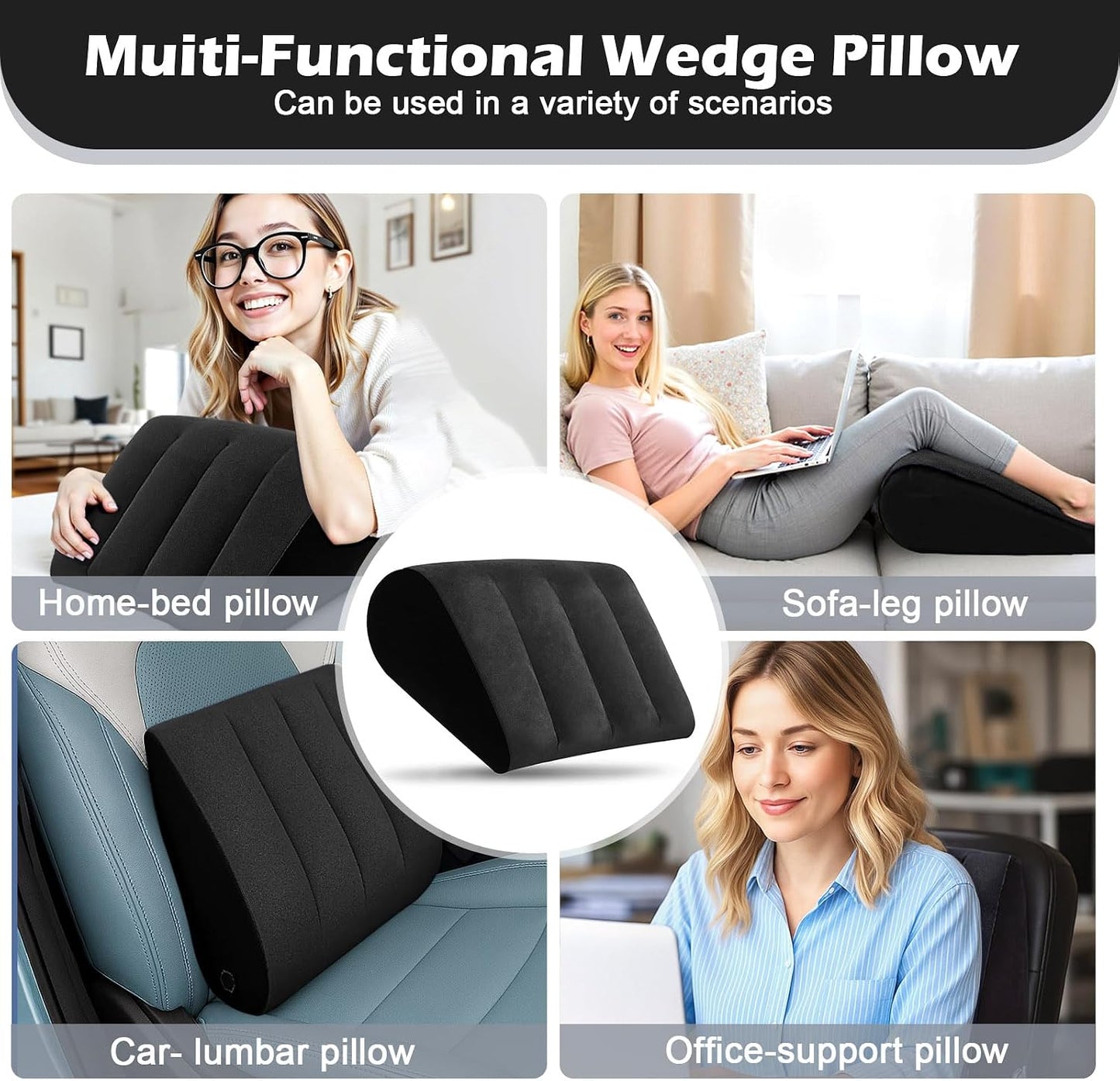 Prosixtoy Portable Wedge Pillow Inflatable Cushion - Body Positioners Lightweight Wedge Pillow for Sleeping, Leg Elevation, Use in Bed, Travel, Camping, Fast Inflating Deflation (Grey)