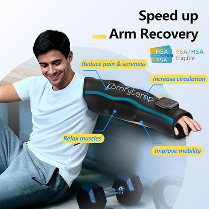 Comfytemp Air Compression Arm Massager for Circulation and Pain Relief, M | FSA Eligible HSA, Portable Full-Arm Compression Sleeve for Tennis Elbow, Edema, Ideal for Men Women (Fits Upper Arm 11"~15")