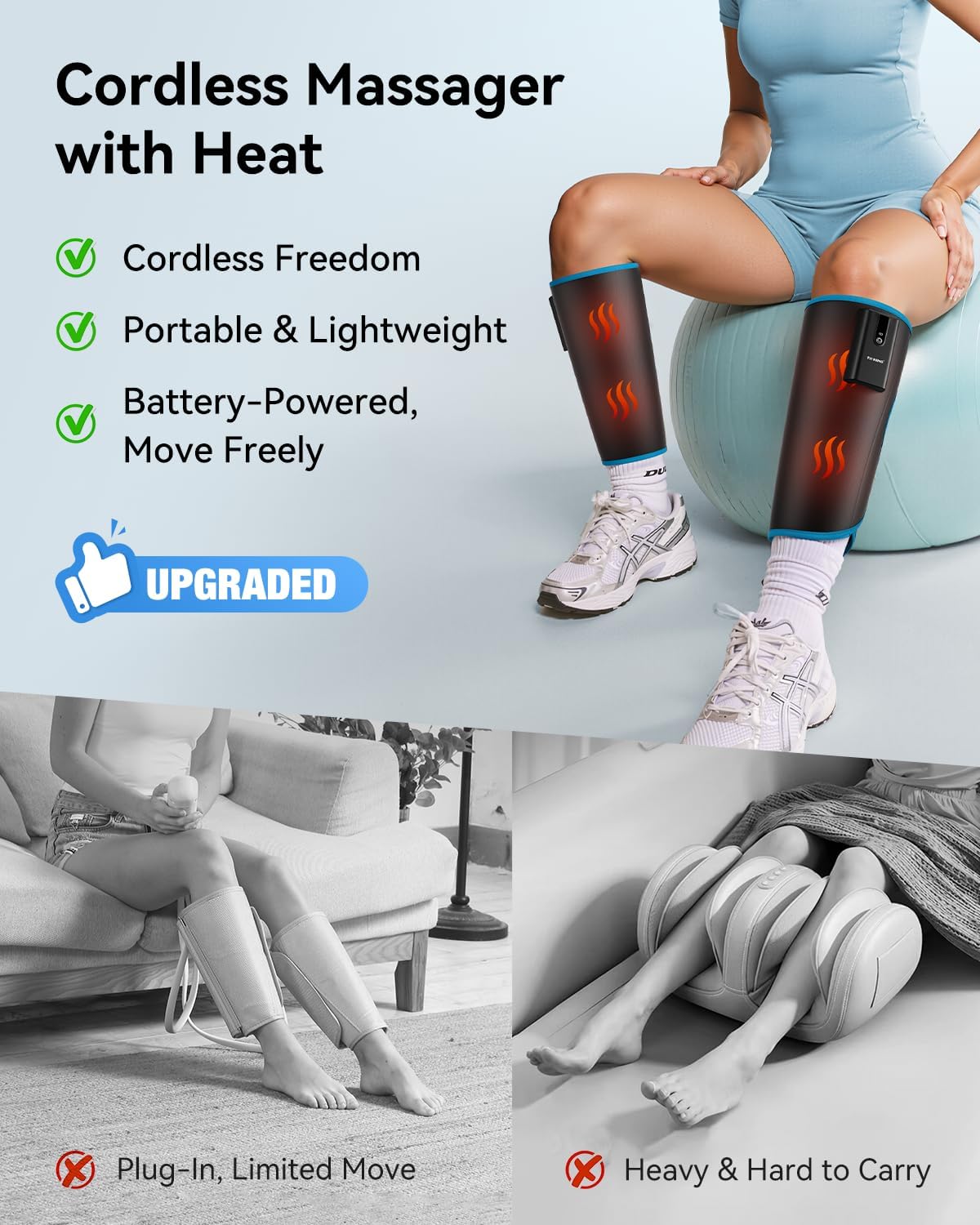 FIT KING Cordless Calf Compression Massager for Circulation and Pain Relief