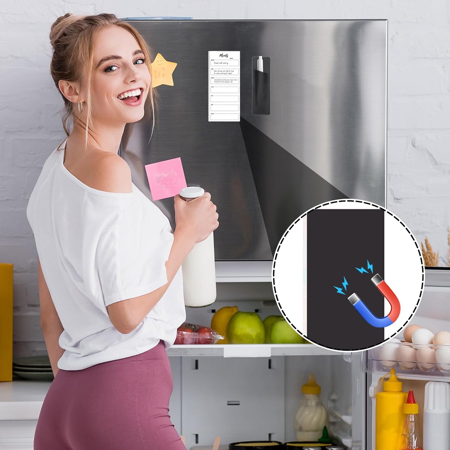 Thboxes 4 Pack Magnetic Note Pad for Fridge with Pen Holder, Totally 200 Sheets Grocery List Magnet Pad for Refrigerator Magnetic Shopping List Pad（Fruit Design） | Full-Back Magnet, 80Gsm FSC-certified Paper, School Office Home Supplies Grocery List