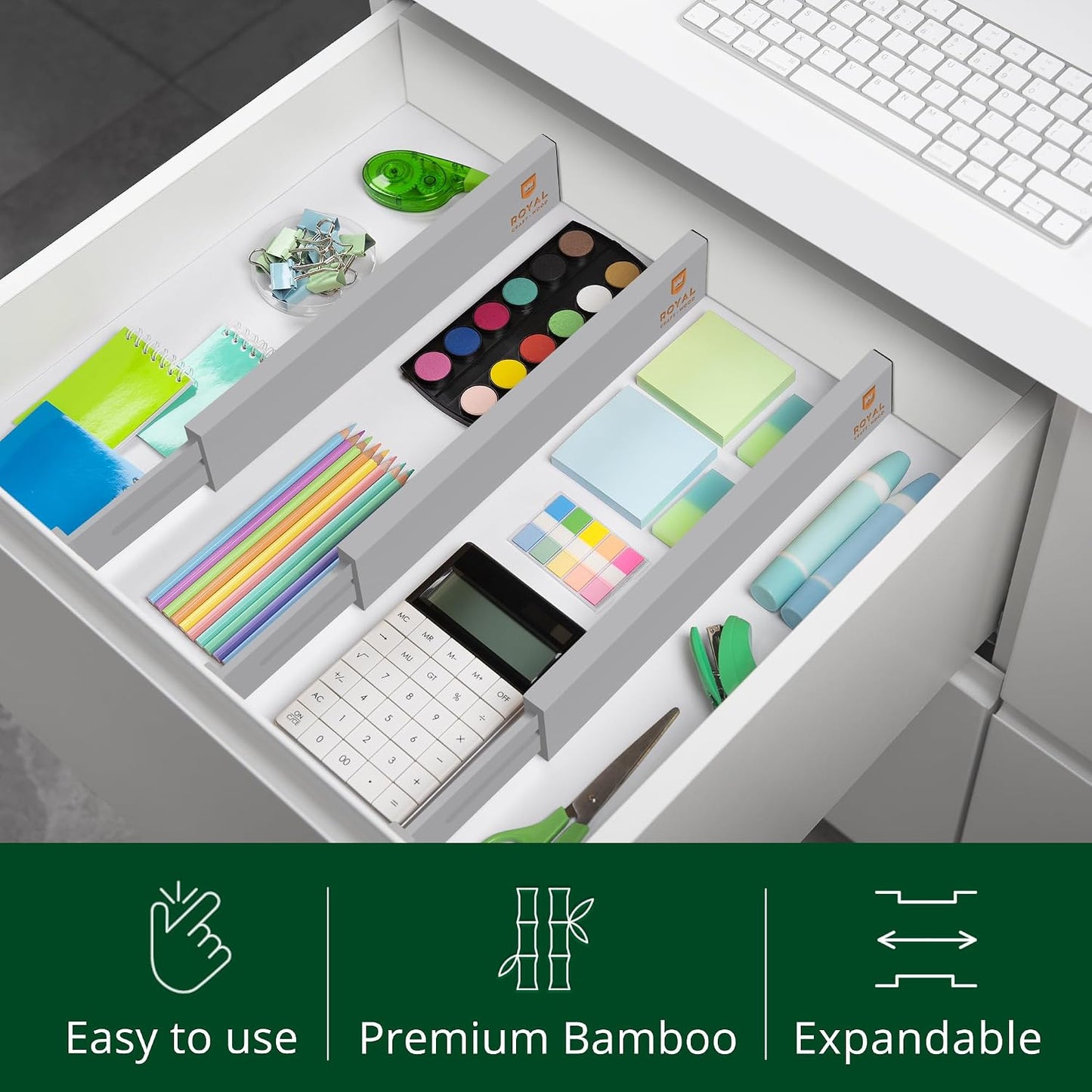 Bamboo Drawer Dividers Organizers, Adjustable Drawer Separator Splitters, 17–22 Inches Expandable Drawer Divider Organizer for Large Utensils, Kitchen, Bedroom, Dresser & Office Drawers 4-Pack