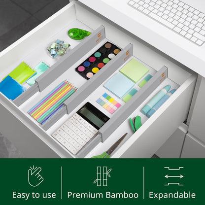 Bamboo Drawer Dividers Organizers, Adjustable Drawer Separator Splitters, 17–22 Inches Expandable Drawer Divider Organizer for Large Utensils, Kitchen, Bedroom, Dresser & Office Drawers 4-Pack