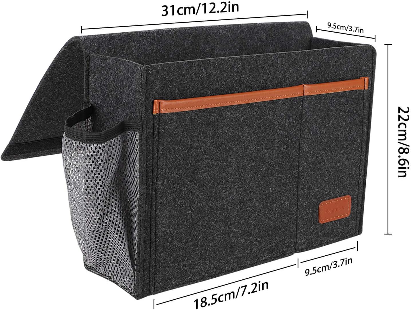 Bedside Caddy, Felt Bed Storage Organizer Hanging Bag Holder with 5 Pockets, Magazine Book Phone Tablet iPad Cables Remote and Water Bottle Holder for Home Dorm Bed Sofa, Light Gray