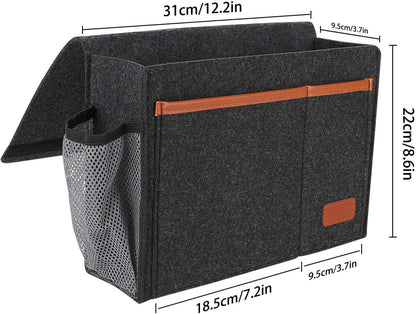 Bedside Caddy, Felt Bed Storage Organizer Hanging Bag Holder with 5 Pockets, Magazine Book Phone Tablet iPad Cables Remote and Water Bottle Holder for Home Dorm Bed Sofa, Light Gray