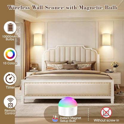 Battery Operated Rechargeable Wall Sconce Set of Two with 10000mAh Battery