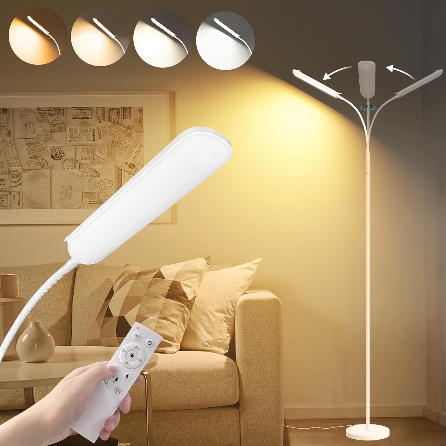 marctronic Floor Lamp, 18W 1800LM Super Bright LED Floor Lamp with Remote & Works with Smart Plug, Dimmable Timing Eye Caring Reading Lamps Floor Standing for Living Room Bedroom Office