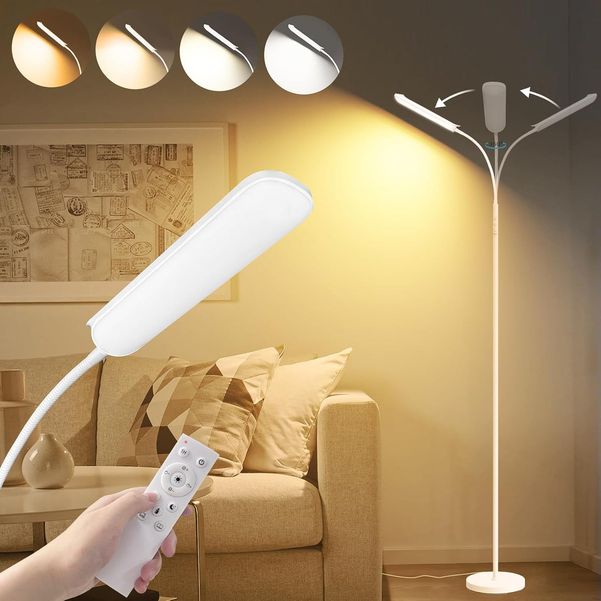 marctronic Floor Lamp, 18W 1800LM Super Bright LED Floor Lamp with Remote & Works with Smart Plug, Dimmable Timing Eye Caring Reading Lamps Floor Standing for Living Room Bedroom Office