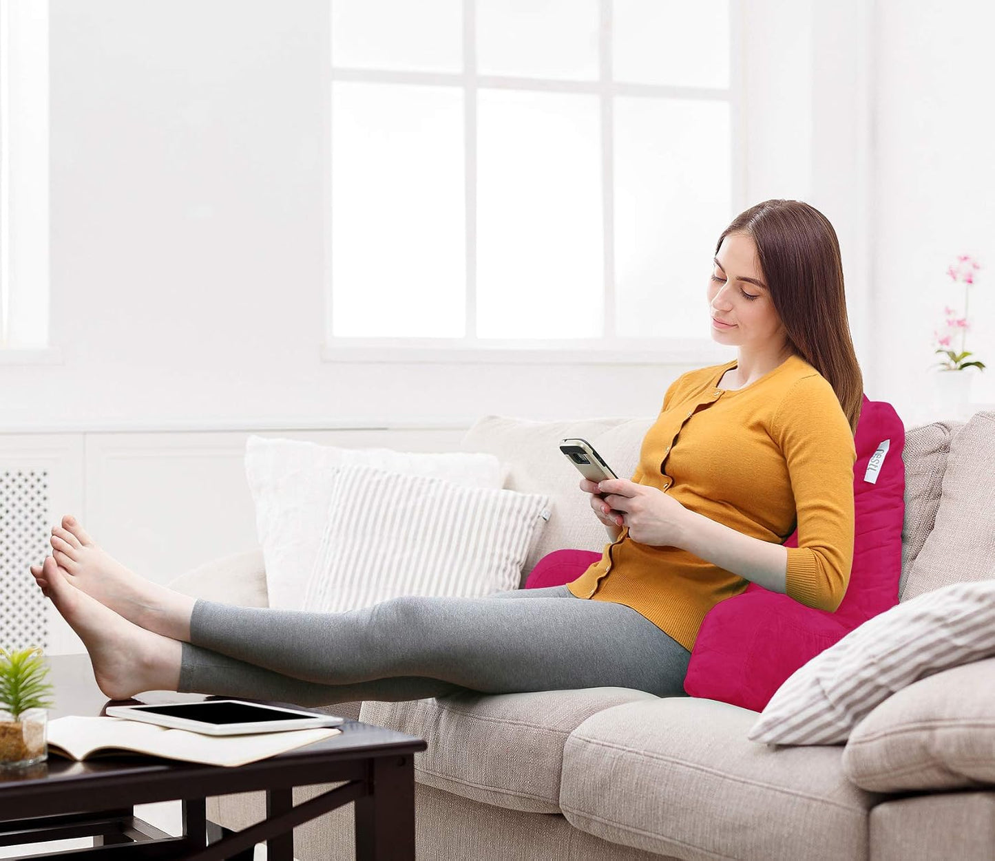 Nestl Reading Pillow with Shredded Memory Foam, Designed for Sitting Up in Bed and Couch, Back and Arms Adjustable Support for Adult & Teens Backrest Pillows for Reading, with Washable Cover Dark Grey