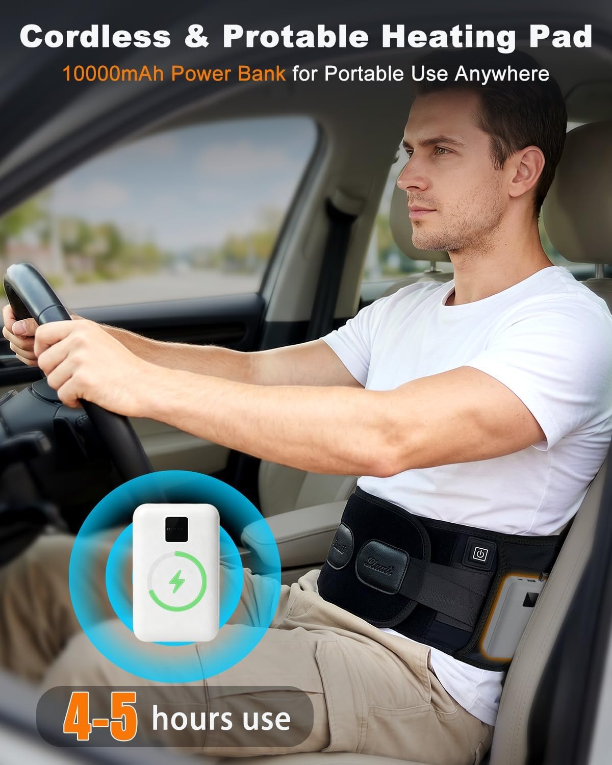 Cordless Heating Pad for Back Pain & Period Cramps, Portable Back Heating Pad Belt Heated Back Brace Rechargeable Wireless Support, 3 Heat & Auto Shut Off, Gifts for Father Dad Men Women