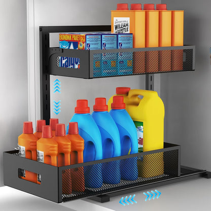 Petiza Under Sink Organizer Adjustable Height 2 Tier Bathroom Organizer Pull Out Cabinet Organer kitchen organizers and storage fridge organizers and storage,White,XL-1 Pack