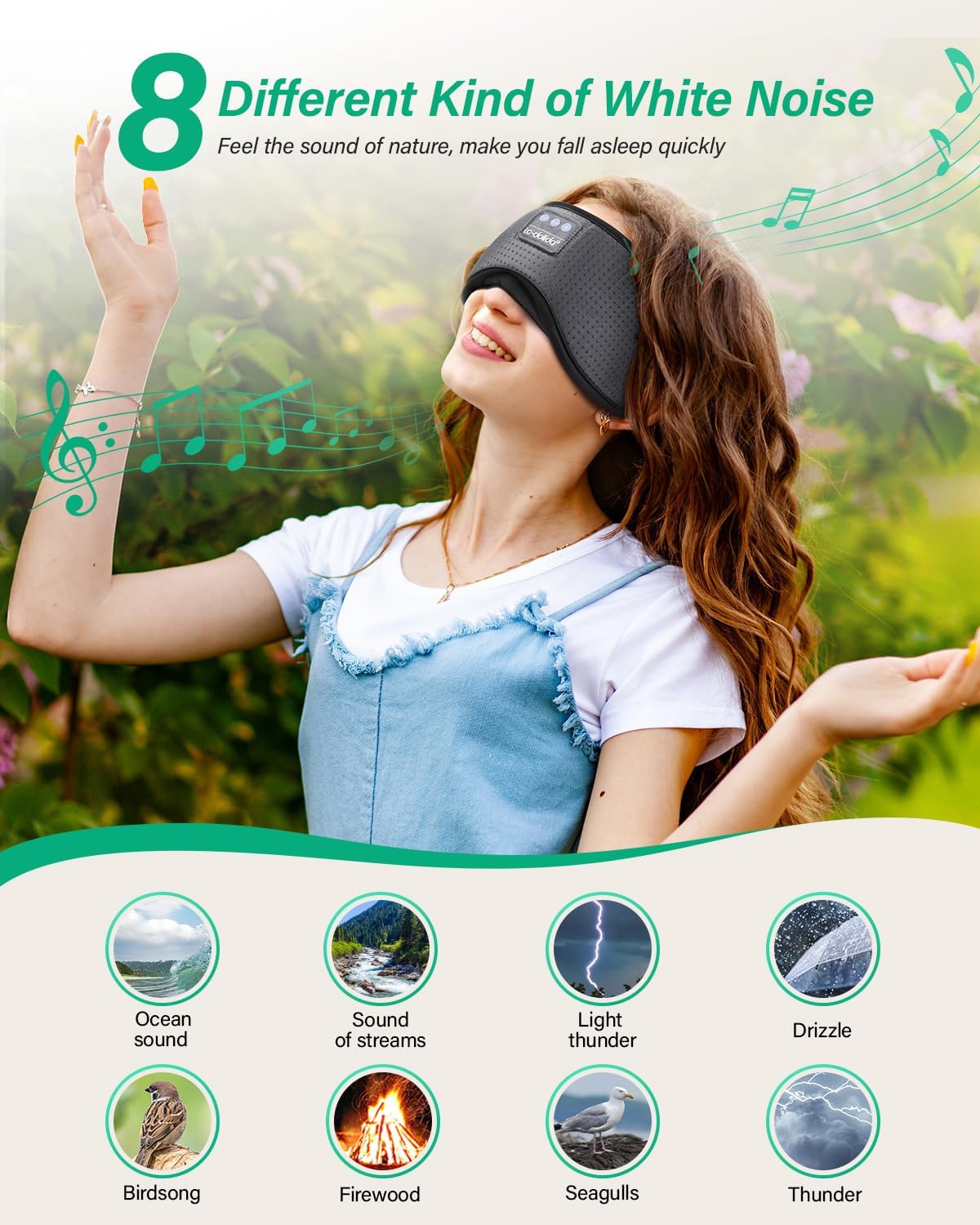 LC-dolida Sleep Headphones, White Noise Bluetooth Sleep Mask 3D Breathable Wireless Eye Mask for Timing, Sleep Mask with Bluetooth Headphones for Side Sleepers Travel Yoga, Cool Gadgets for Women Men