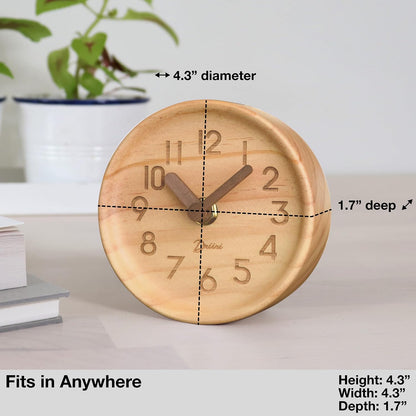 Driini Small, Silent Wooden Analog Desk Clock for Shelf or Table, Dark