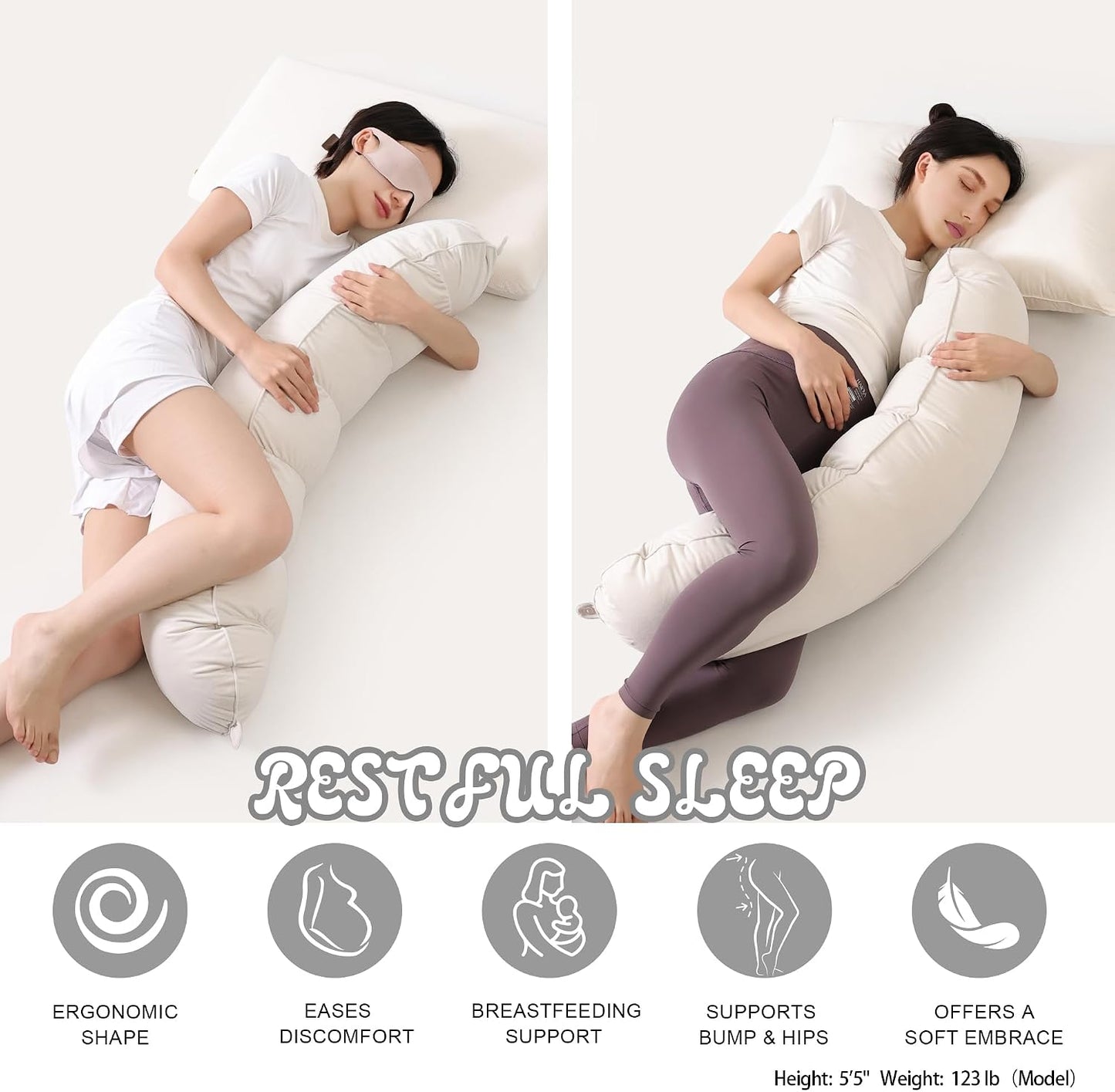 Peallow(Pat. Pend) – Long Round Body Pillow for Adults, Bolster Pillow for Sleeping, Soft and Supportive Pillow for Sleeping & Lumbar Support (Green-White, 29.5")