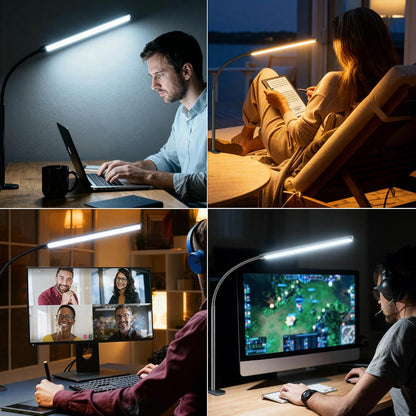 Clip on Desk Lamp with Clamp,Dimmable Eye Caring Book Reading Light for Bed | 54 LED 3 Color 10 Brightness, Push Button,USB Powered with Adapter, Flexible Gooseneck Clamp Lamp for Computer Workbench Nail