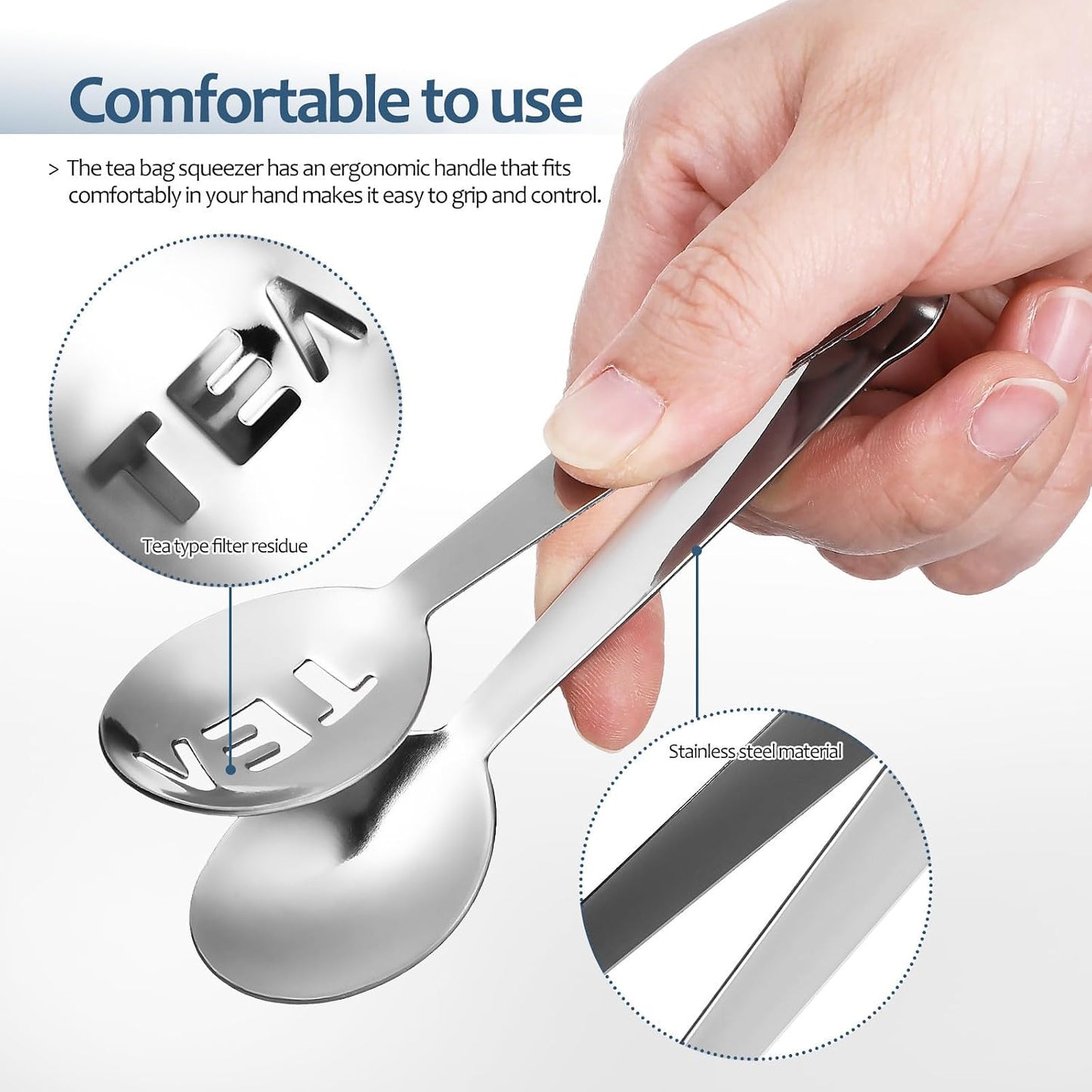 6 Pcs Stainless Steel Tea Bag Squeezer Tongs, Silver | Easy to Use, Sturdy Head Design, Holds Tea Bags Securely, Compact Kitchen Accessory for Serving and Filtering