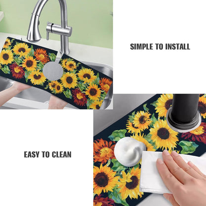 Sink Faucet Absorbing Mat, 2 Pack Drying Mat Around Faucet Sink Splash Guard Behind Faucet Sinkmat For Kitchen Bathroom Island Rv 24 * 5.5 Inch (60 * 14 cm)