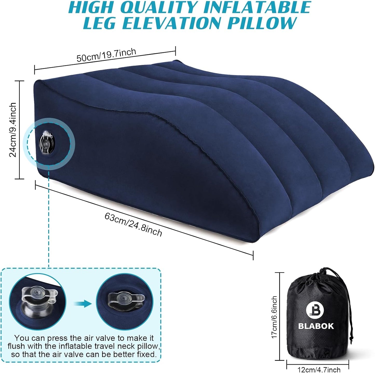 Wedge Pillow for Sleeping - Inflatable Leg Elevation Pillow for Swelling,Circulation,Leg & Back Pain Relief,Leg Support Pillow,Leg Wedge Pillows for After Aurgery,Hip,Foot,Ankle Recovery (Black)