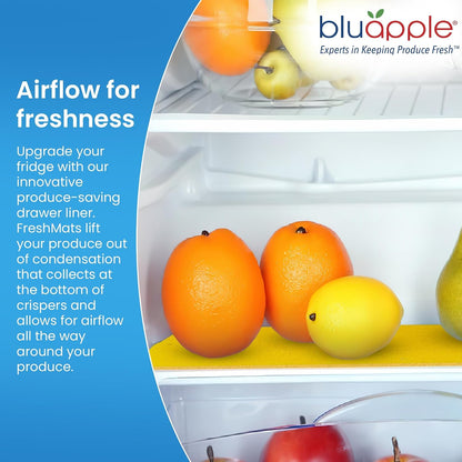 Bluapple FreshMats - Refrigerator Bin Liners, Fridge Drawer Mats - Keeps Produce Fresh Longer, Prevents Bruising, Promotes Air Circulation - BPA-Free Polyurethane Foam - (4-Piece Set, 12"x15", Green)