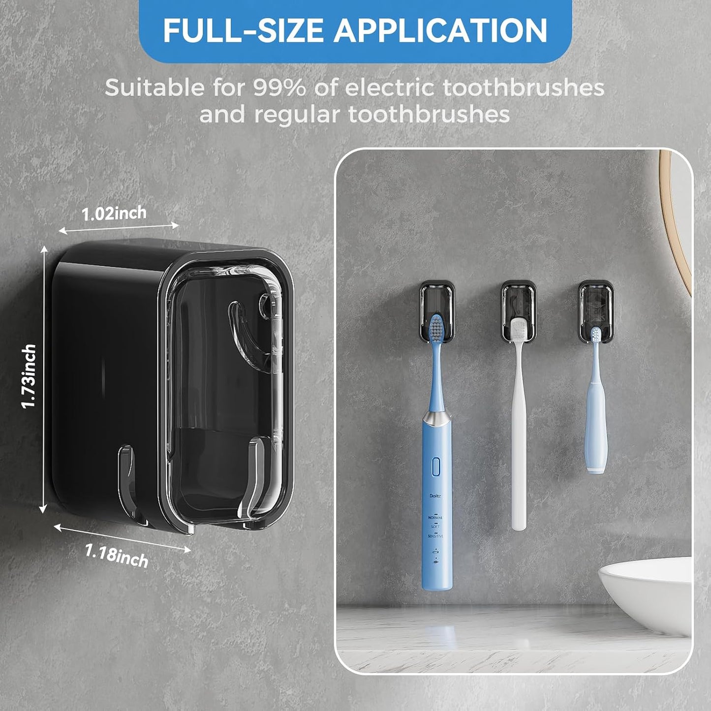 MOPMS Single Slot Toothbrush Holders Wall Mounted with Cover for Bathrooms | 2PCS Toothbrush Cover for Shower, Single Toothbrush Dispenser Storage Organizer for Family & Travel