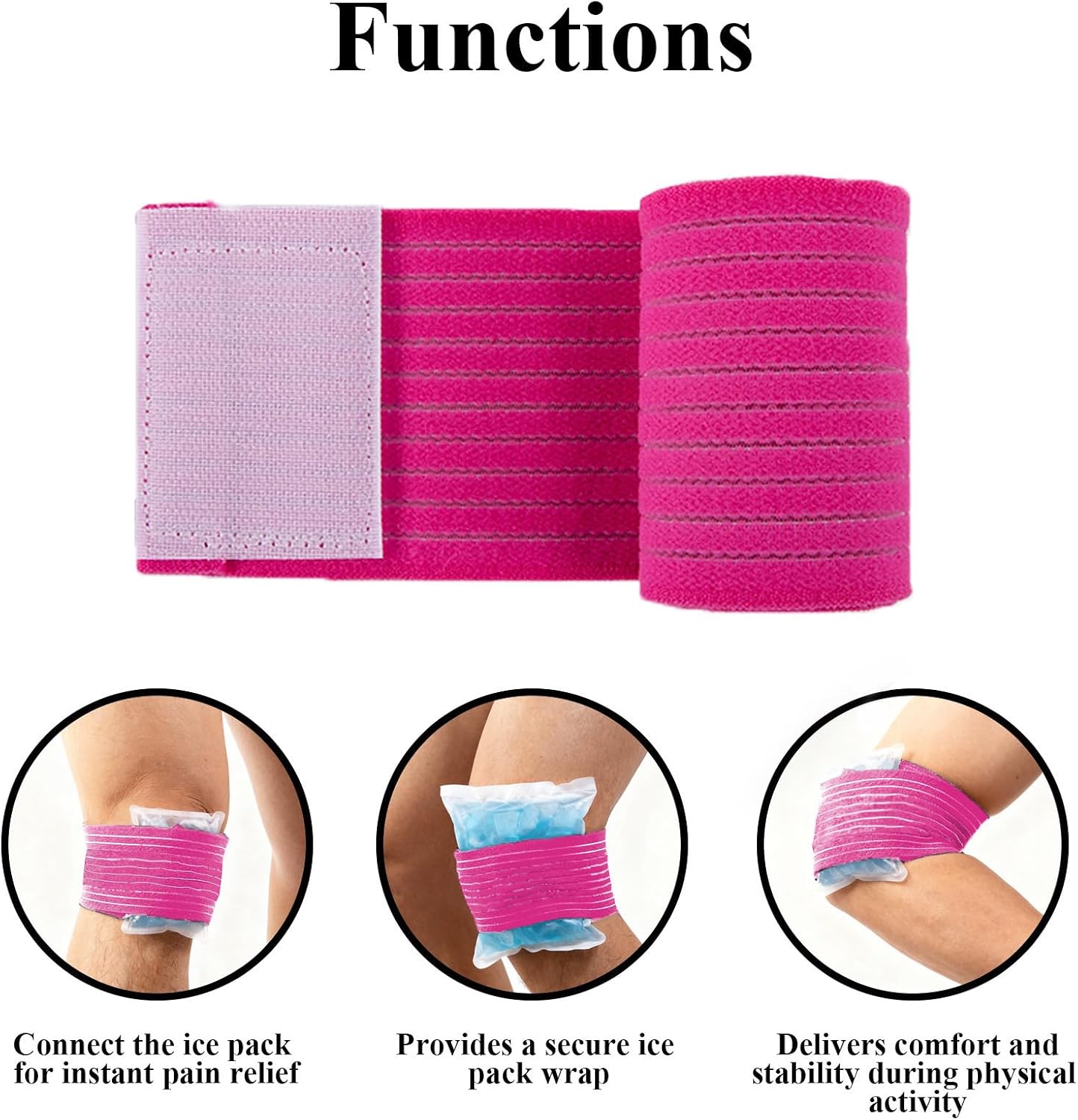 4-Pack Ice Pack Strap,Stretchable- 35.5"x3" Adjustable Hook and Loop Elastic Holder & Resuable Extender Belt for Secure Ice Pack Wrap, Blue