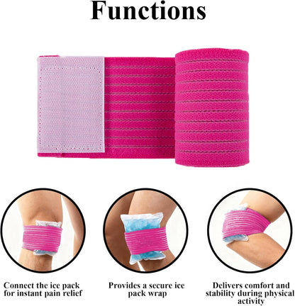 4-Pack Ice Pack Strap,Stretchable- 35.5"x3" Adjustable Hook and Loop Elastic Holder & Resuable Extender Belt for Secure Ice Pack Wrap, Blue