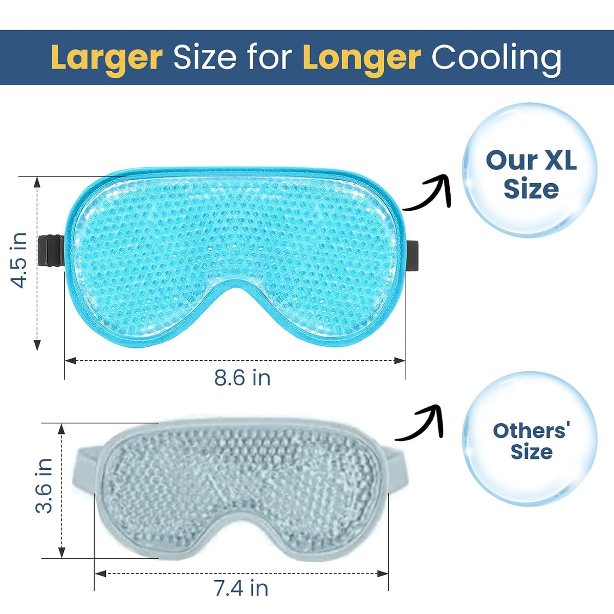 BeeVines Cooling Eye Mask, XL Jumbo Size Freezer Gel Eye Masks (2 Pack)