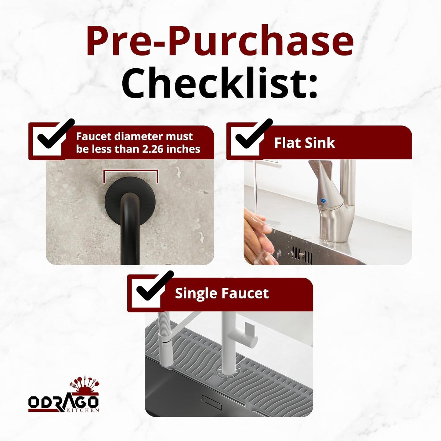 ODRAGO Silicone Kitchen Sink Splash Guard - 24.01 Inch Faucet Mat for Kitchen Sink Water - Longer Faucet Handle Drip Catcher Tray-Sink Guard for Kitchen Sink (Grey)