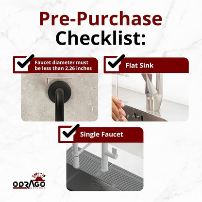 ODRAGO Silicone Kitchen Sink Splash Guard - 24.01 Inch Faucet Mat for Kitchen Sink Water - Longer Faucet Handle Drip Catcher Tray-Sink Guard for Kitchen Sink (Grey)