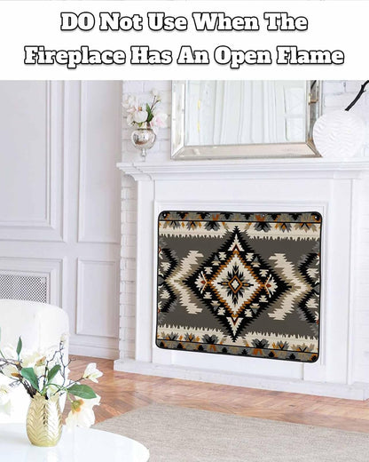 Western Aztec Magnetic Fireplace Cover Decorative Indoor For Brick Fireplace, Rustic Tribal Southwestern Boho Ethnic Insulation Fireplace Blocker Blanket Draft Stop Hot Heat Save Energy, 36"Wx27"H