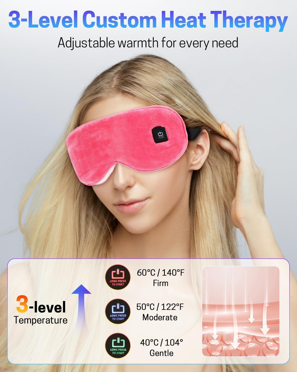 Heated Eye Mask for Dry Eyes, Stye Relief and Improved Sleep - Cordless Rechargeable Warm Compress with Graphene Heating, 3 Temp Settings, Auto Shut-Off, Washable Sleep Mask for Travel