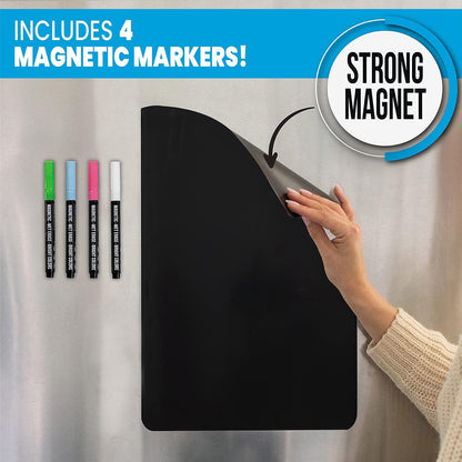 Black Magnetic Dry Erase Board for Fridge with 4 Neon Markers | Magnetic Board for Refrigerator, Magnetic Refrigerator Organizer & Planner for Daily Use