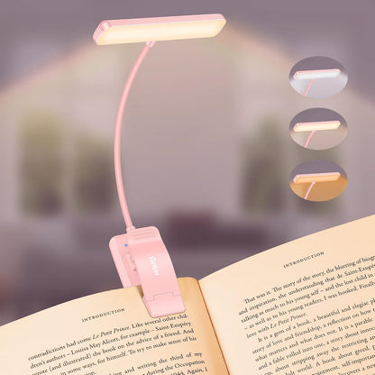 Gritin 19 LED Rechargeable Book Light for Reading in Bed | Eye Caring 3 Color Temps,Stepless Dimming Brightness,Memory Function,90 Hrs Runtime Lightweight Clip on Light for Book Lovers