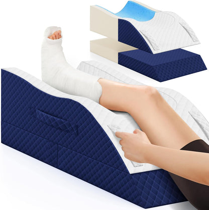 TranquilRelax Leg Elevation Pillows for After Surgery, Wedge Pillow, Grey | Memory Foam, All-around Knee & Ankle Support for Swelling, Height-adjustable, Nop-Slip Bottom, Washable Cover, Single-leg